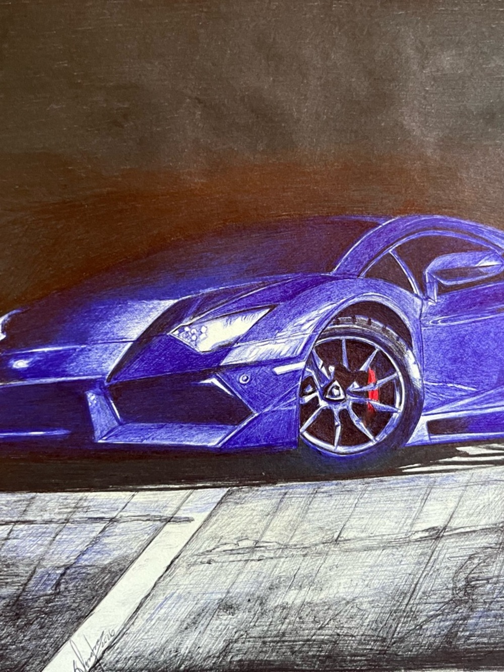 Blue Sports Car Illustration Wall Art by